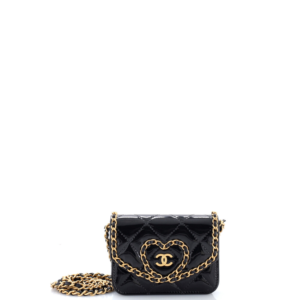 Chanel Mini Heart Chain Flap Bag Quilted Patent
